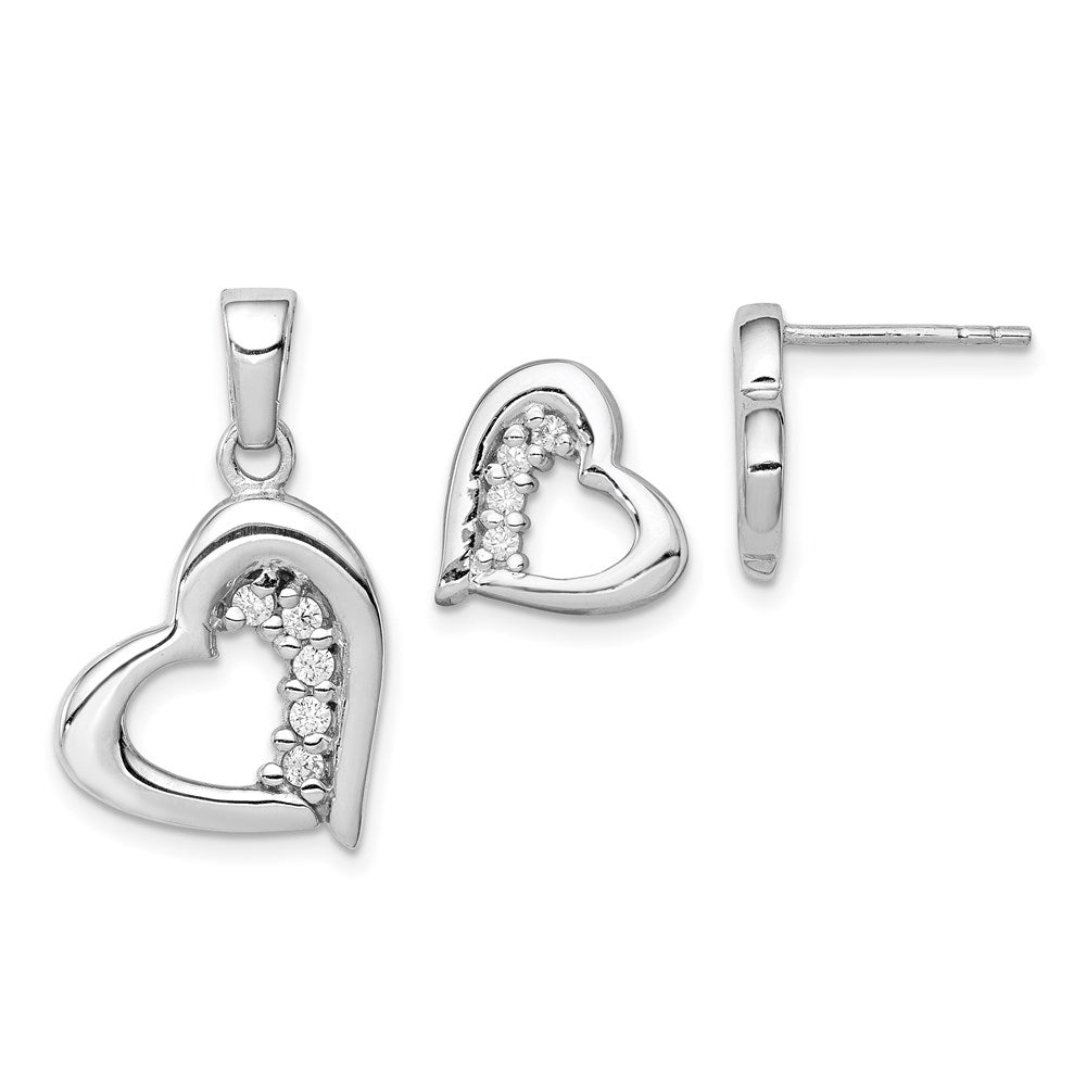 Sterling Silver CZ Heart Earring and Pendant Set