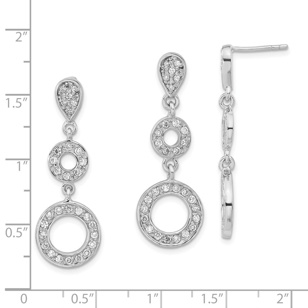 Sterling Silver Polished CZ Circle Pendant & Earring Set