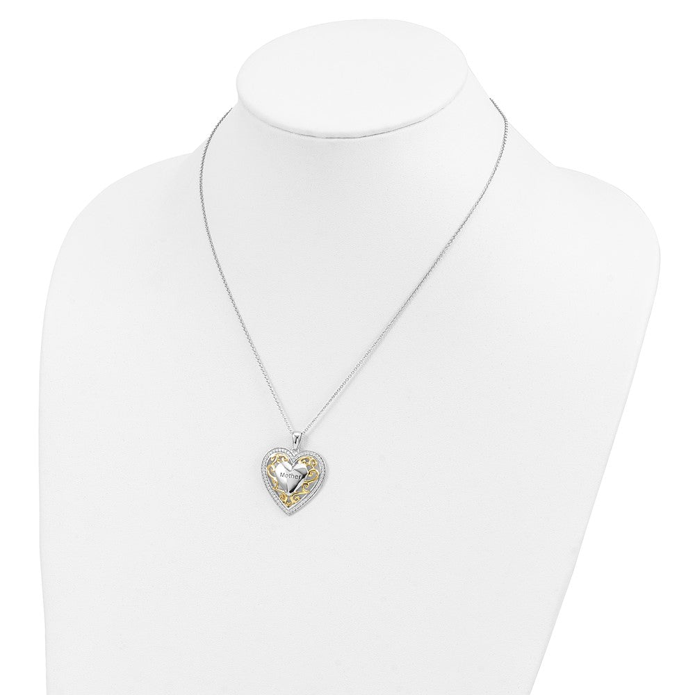 Sentimental Expressions Sterling Silver Gold-plated Mother 18 Inch Heart Necklace