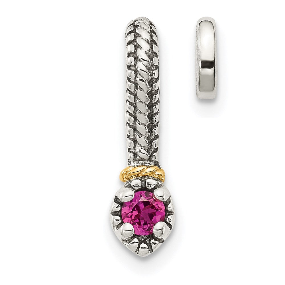 Sterling Silver w/ 14k Polished Created Ruby Chain Slide Pendant