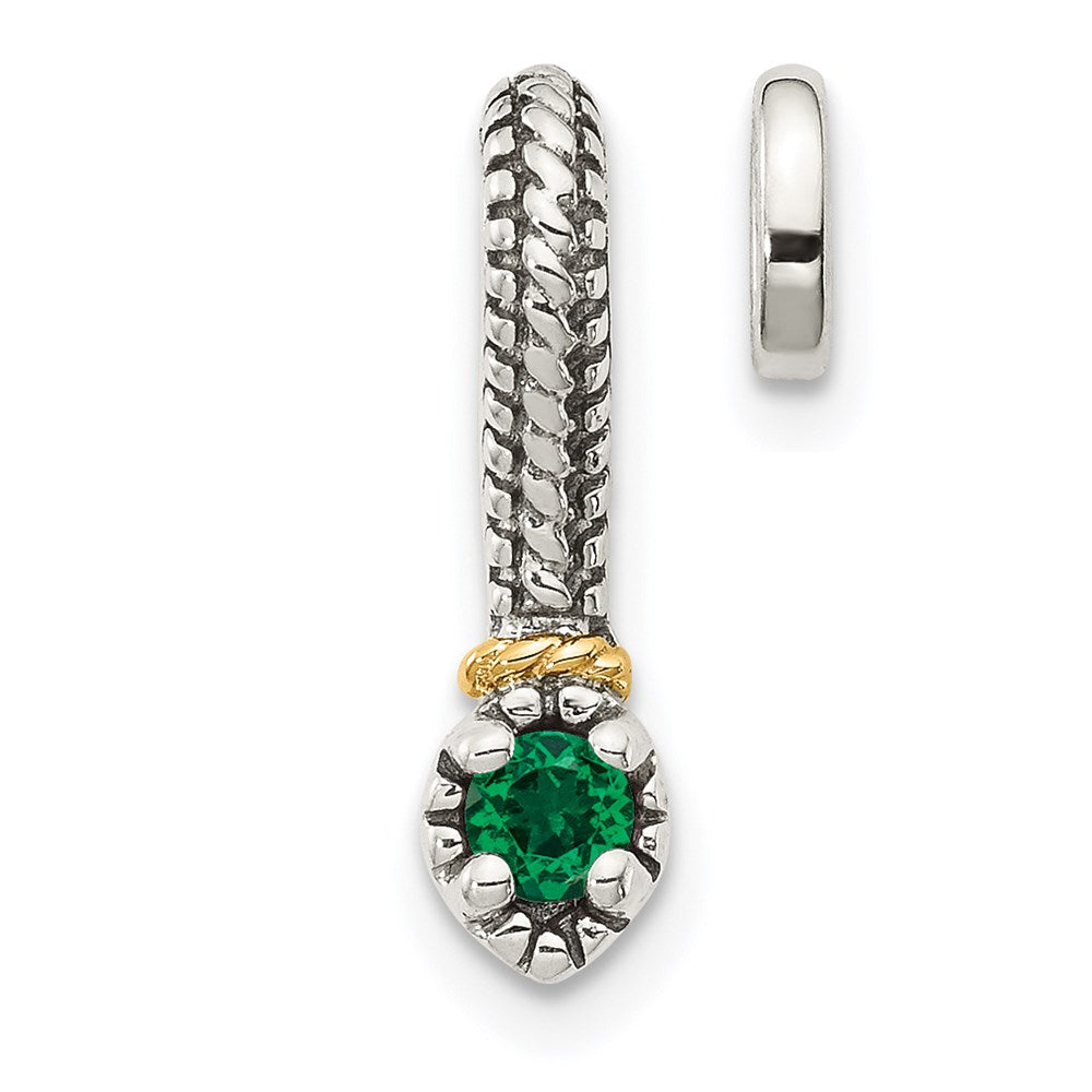 Sterling Silver w/ 14k Polished Created Emerald Chain Slide Pendant