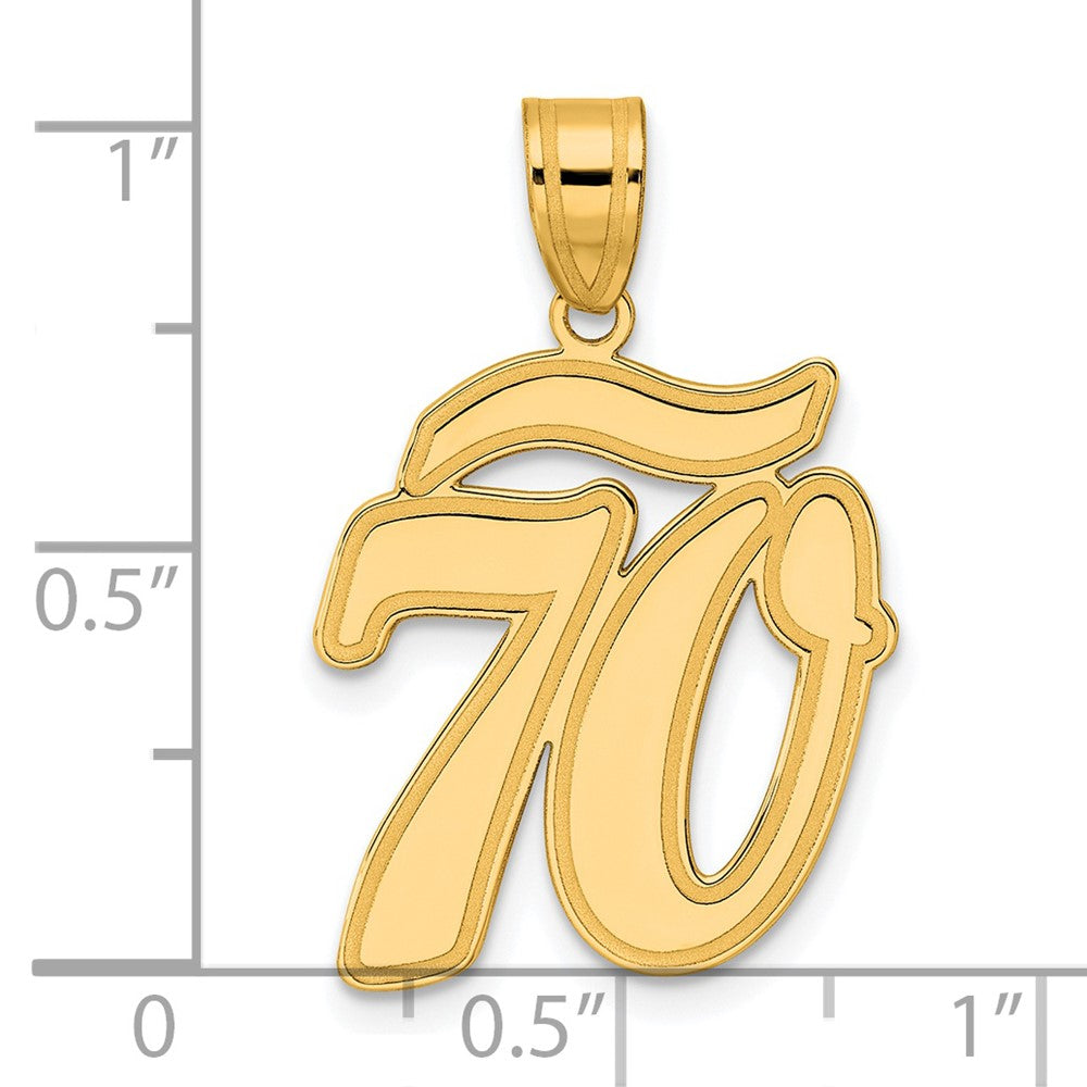 14k Brushed Border Script Number 70 Pendant