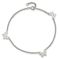 Stainless Steel Polished Butterfly Charms w/1in ext. 9.5in Anklet