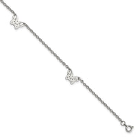 Stainless Steel Polished Butterfly Charms w/1in ext. 9.5in Anklet