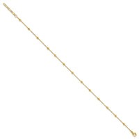 Stainless Steel Polished Yellow IP Beaded 9.5in w/1in ext. Anklet