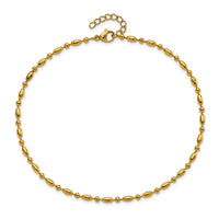 Stainless Steel Polished Yellow IP Fancy Beaded 9.5in w/1in ext. Anklet