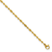 Stainless Steel Polished Yellow IP Fancy Beaded 9.5in w/1in ext. Anklet