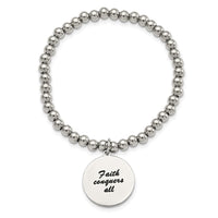 Stainless Steel Polished Yellow IP Cross w/Crystal FAITH Stretch Bracelet