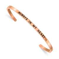 Stainless Steel Polished Rose IP w/Enamel/Crystal IN MY HEART Cuff Bangle