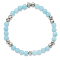 Stainless Steel Polished Blue Quartz Beaded Stretch Bracelet