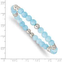 Stainless Steel Polished Blue Quartz Beaded Stretch Bracelet