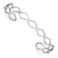 Stainless Steel Polished Wavy Cuff Bangle
