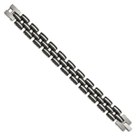 Stainless Steel Brushed and Polished Black Rubber 8in Bracelet
