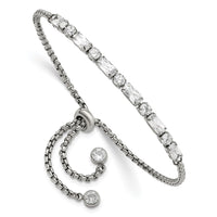 Stainless Steel Polished with CZ Adjustable Bracelet