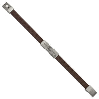 Stainless Steel Antiqued Bronze-plated w/CZ Cross Leather Bracelet