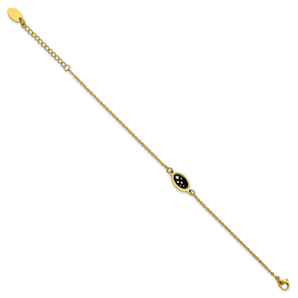 Stainless Steel Polished Yellow IP Stars 6.5in w/1.5in ext. Bracelet