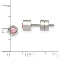 Stainless Steel Polished Pink CZ Oct Birthstone Post Earrings