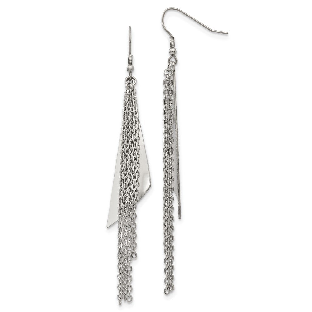 Stainless Steel Polished Multi Chain Dangle Shepherd Hook Earrings