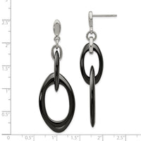 Stainless Steel Polished w/Black Ceramic Post Dangle Earrings