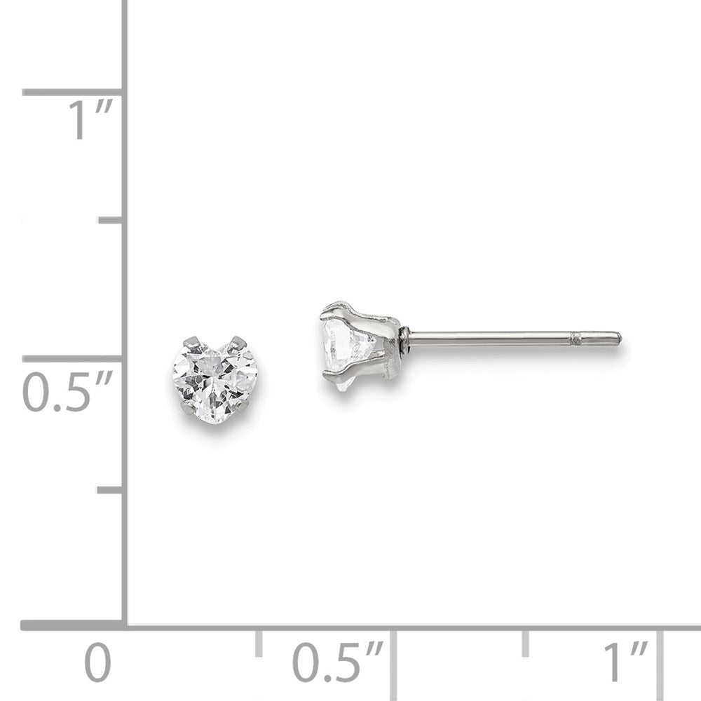 Stainless Steel Polished 4mm Heart CZ Stud Post Earrings