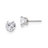 Stainless Steel Polished 7mm Heart CZ Stud Post Earrings