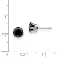 Stainless Steel Polished 7mm Black Round CZ Stud Post Earrings