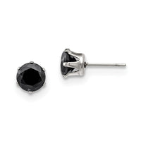 Stainless Steel Polished 7mm Black Round CZ Stud Post Earrings