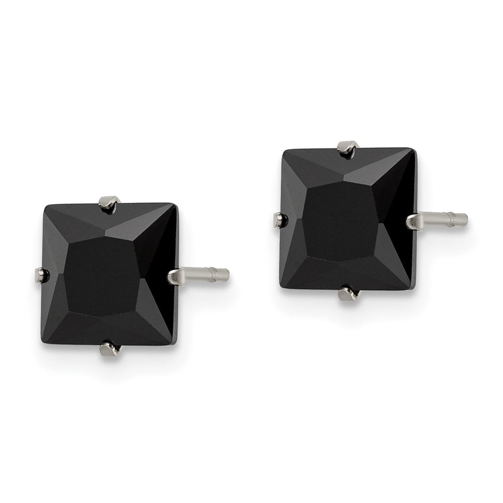 Chisel Stainless Steel Polished 7mm Black Square CZ Stud Post Earrings