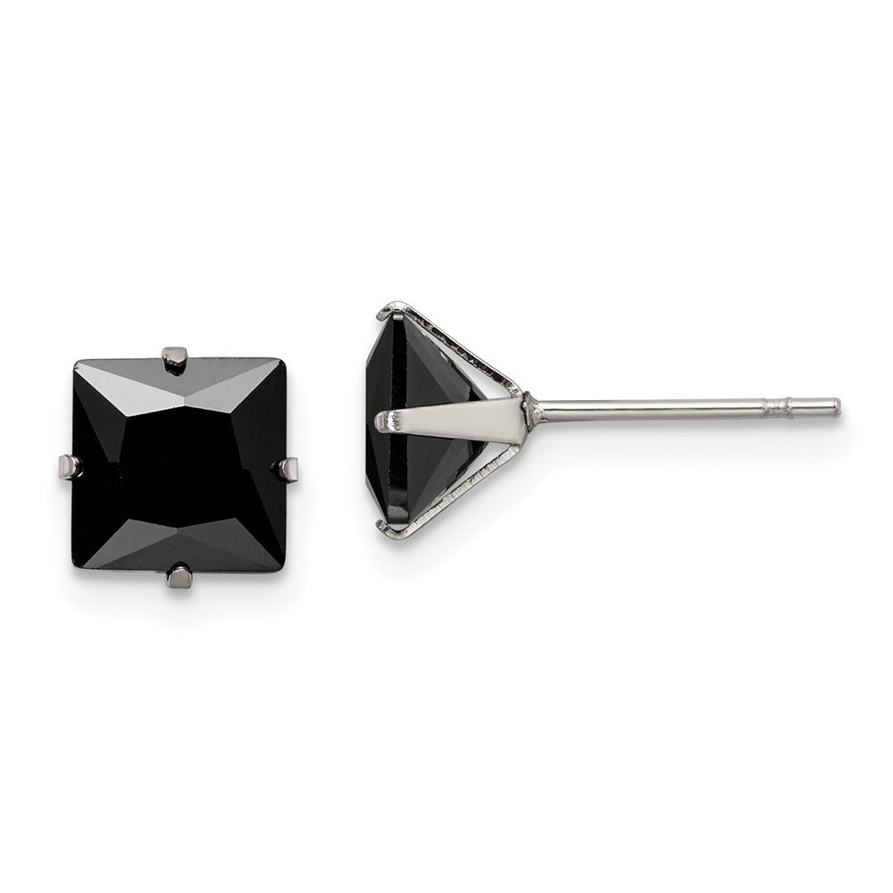 Chisel Stainless Steel Polished 7mm Black Square CZ Stud Post Earrings