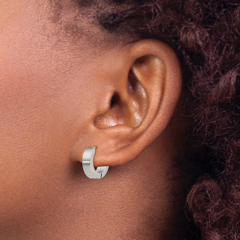 Stainless Steel Brushed and Polished 4mm Hinged Hoop Earrings