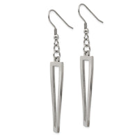 Stainless Steel Polished Twisted Rectangle Dangle Shepherd Hook Earrings