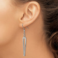 Stainless Steel Polished Twisted Rectangle Dangle Shepherd Hook Earrings