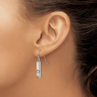 Stainless Steel Brushed and Polished w/CZ Bar Shepherd Hook Earrings