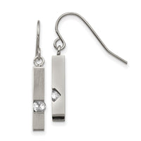 Stainless Steel Brushed and Polished w/CZ Bar Shepherd Hook Earrings