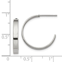 Stainless Steel Polished 20mm Diameter J Hoop Post Earrings