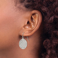 Stainless Steel Polished Flower Cut-out Dangle Shepherd Hook Earrings