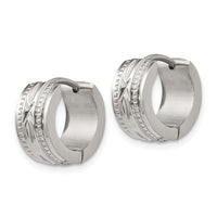 Stainless Steel Polished and Textured 6mm Hinged Hoop Earrings