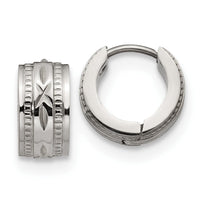 Stainless Steel Polished and Textured 6mm Hinged Hoop Earrings