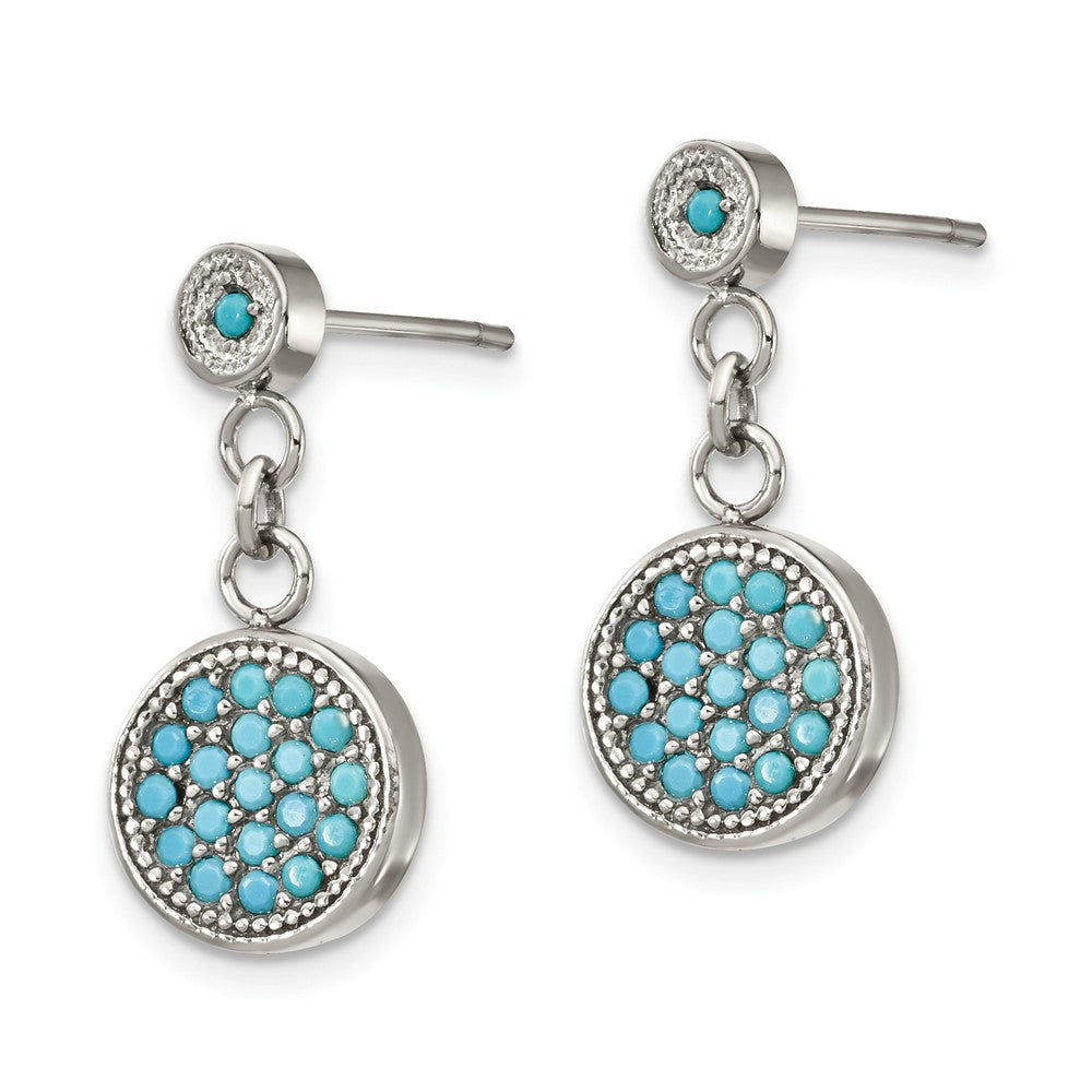 Stainless Steel Polished Reconstructed Turquoise Post Dangle Earrings