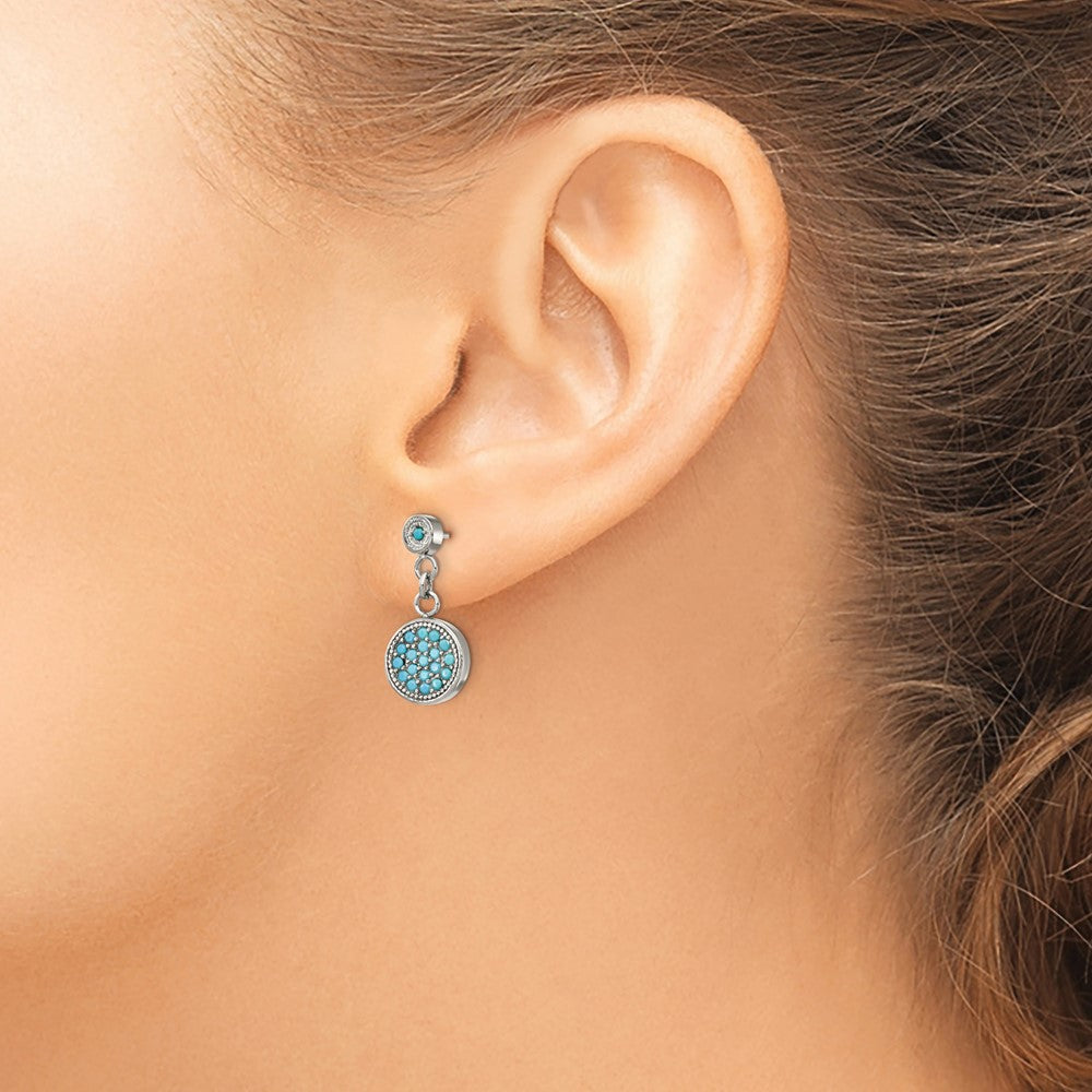 Stainless Steel Polished Reconstructed Turquoise Post Dangle Earrings
