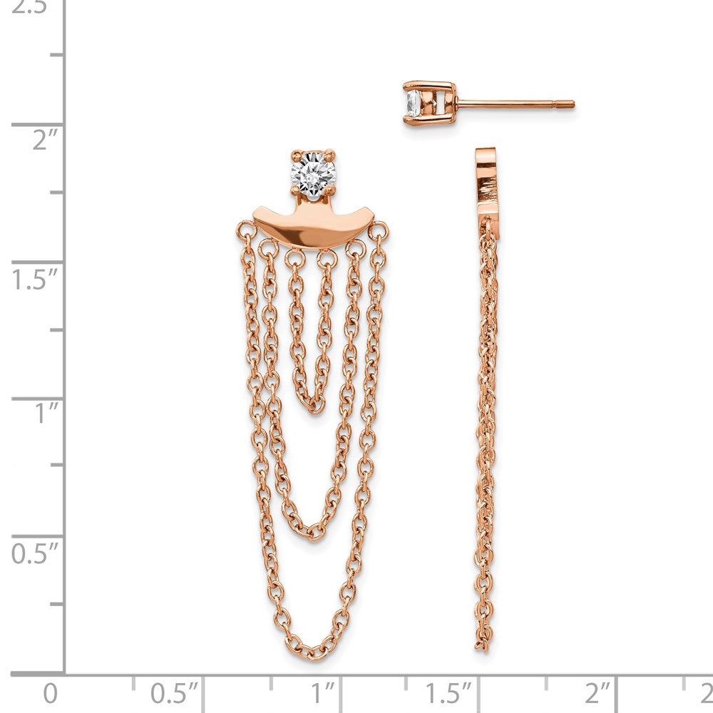 Stainless Steel Polished Rose IP-plated CZ Post w/ Jacket Earrings