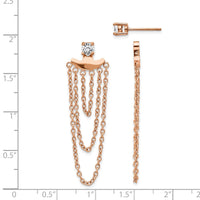 Stainless Steel Polished Rose IP-plated CZ Post w/ Jacket Earrings