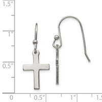 Stainless Steel Polished Cross Dangle Shepherd Hook Earrings