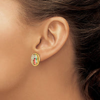 Stainless Steel Polished Yellow IP Enamel Lady of Guadalupe Post Earrings