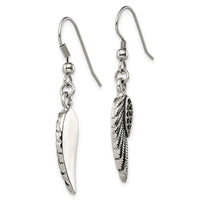 Stainless Steel Antiqued & Polished w/Black Crystal Wings Dangle Earrings