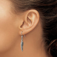 Stainless Steel Antiqued & Polished w/Black Crystal Wings Dangle Earrings
