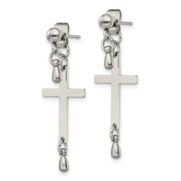 Stainless Steel Polished Cross Dangle Front and Back Post Earrings