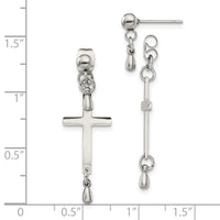 Stainless Steel Polished Cross Dangle Front and Back Post Earrings
