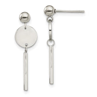 Stainless Steel Polished Disc w/Bar Post Dangle Earrings