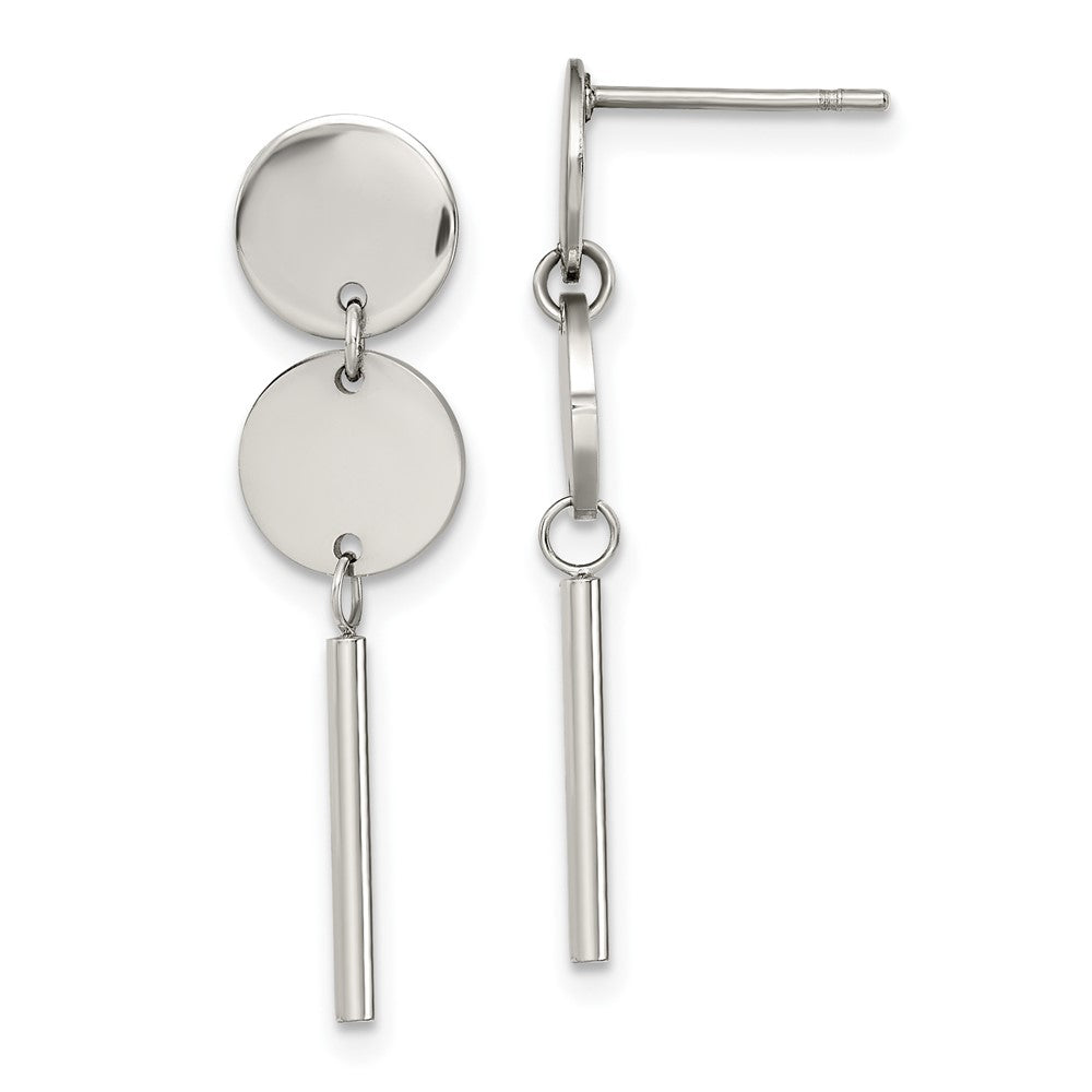 Stainless Steel Polished Discs w/Bar Post Dangle Earrings